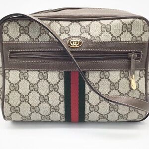 Gucci Brown and Tan Messenger Bag with Signature GG Monogram